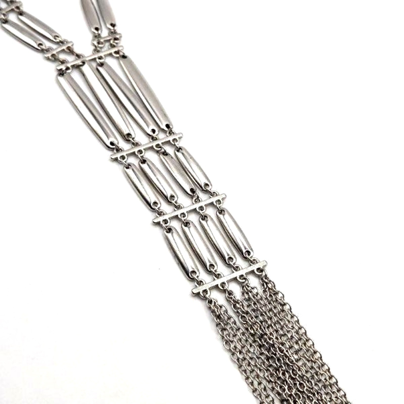 Art Deco Inspired Chicos Silvertone Tasseled Y-Drop Necklace