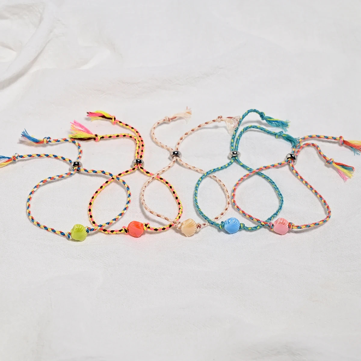 10pcs Ceramic Shell Friendship Bohemian Stackable Color Rope Charm Bracelet Y2k