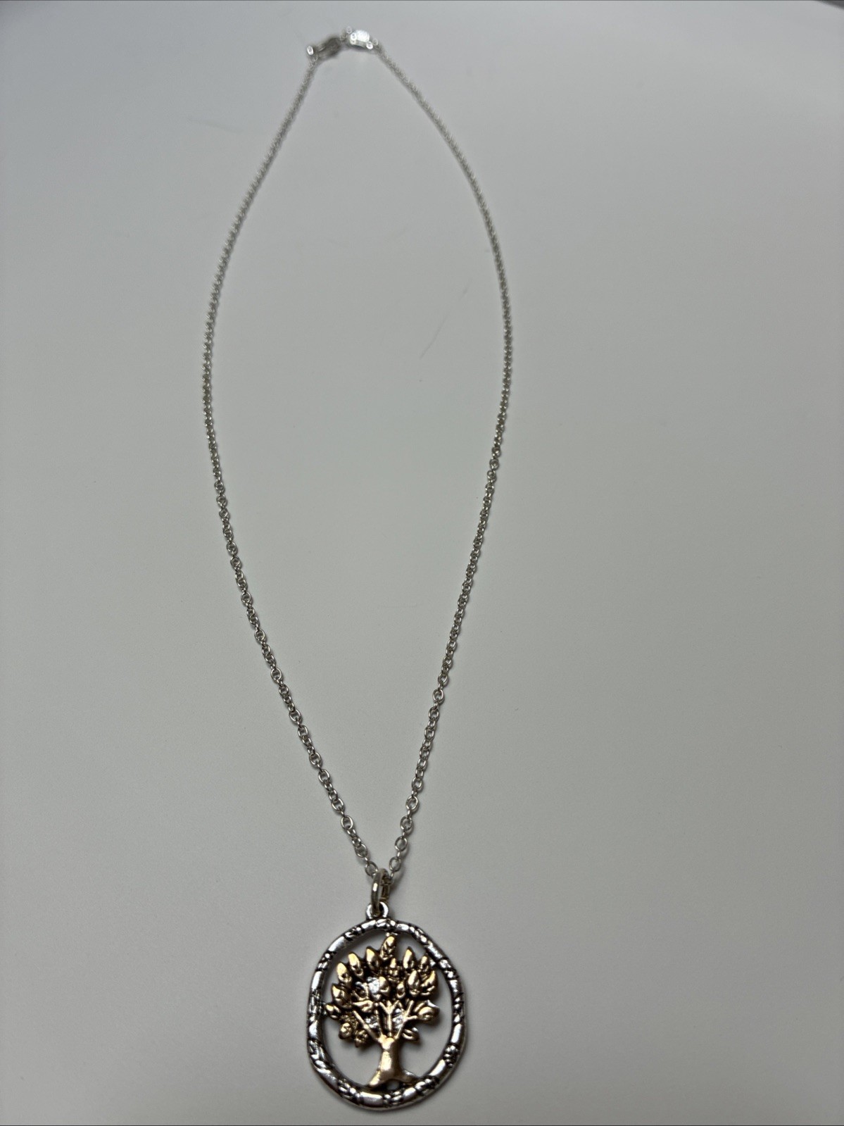Tree Of Life Necklace With Gold And Silver Tone Metal Pendant On Silver Chain