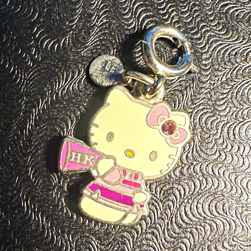 Y2K VINTAGE Sanrio Hello Kitty Pink/White Enamel Charm It, Spring Ring Clasp
