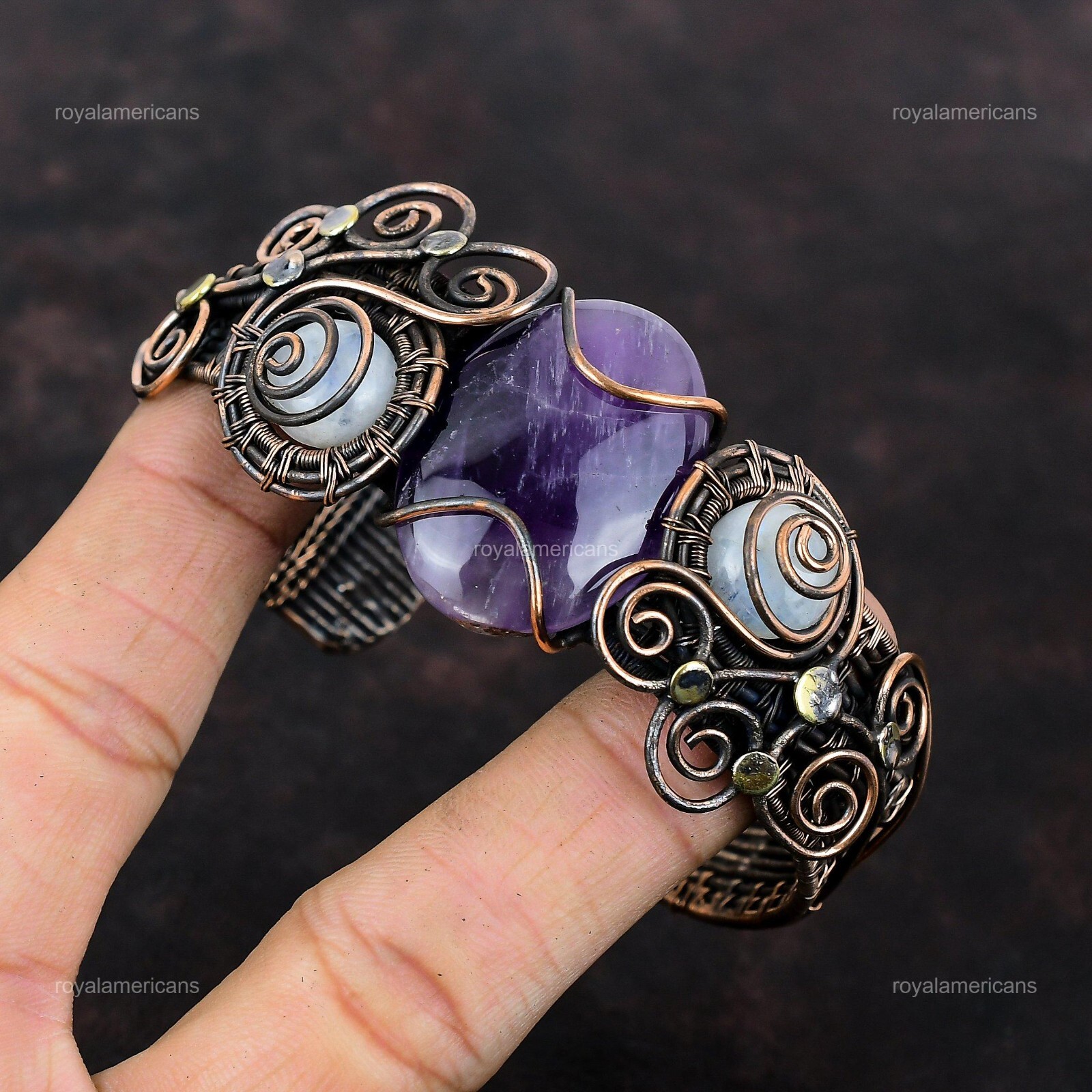 Star Amethyst Wire Wrapped Adjustable Cuff Handcrafted Copper Unique Jewelry