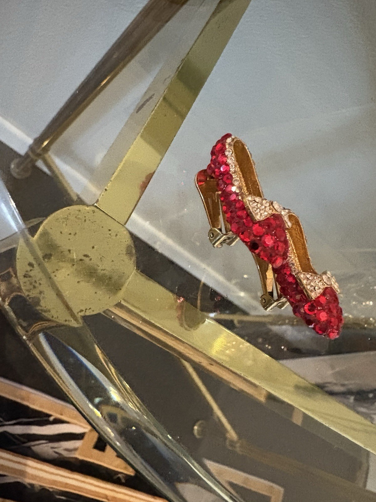 Wizard of Oz Ruby Red/Gold Pavé Crystal Rhinestone Clip-On earrings