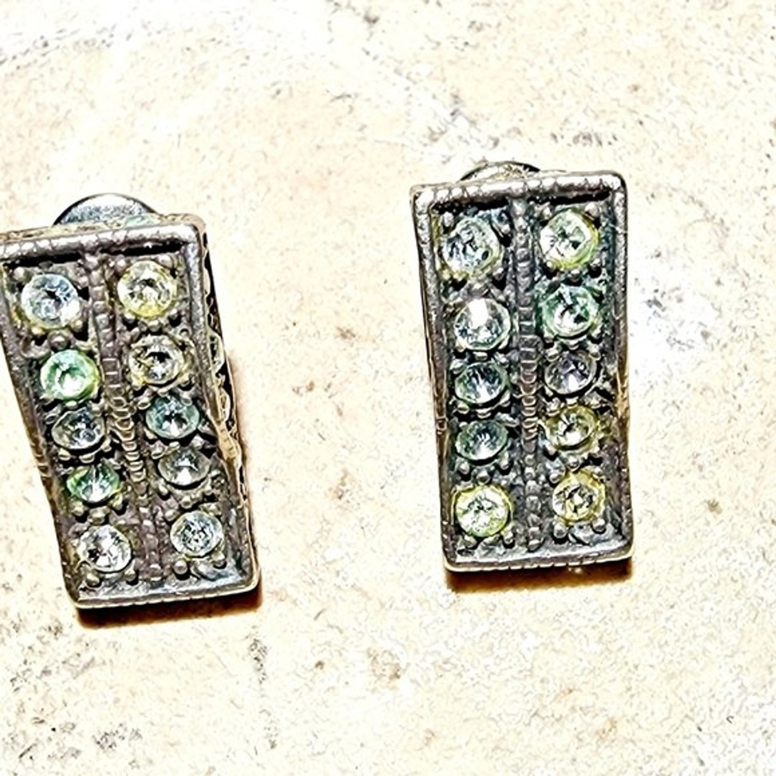 925 unmarked stone insets wave cut post earrings