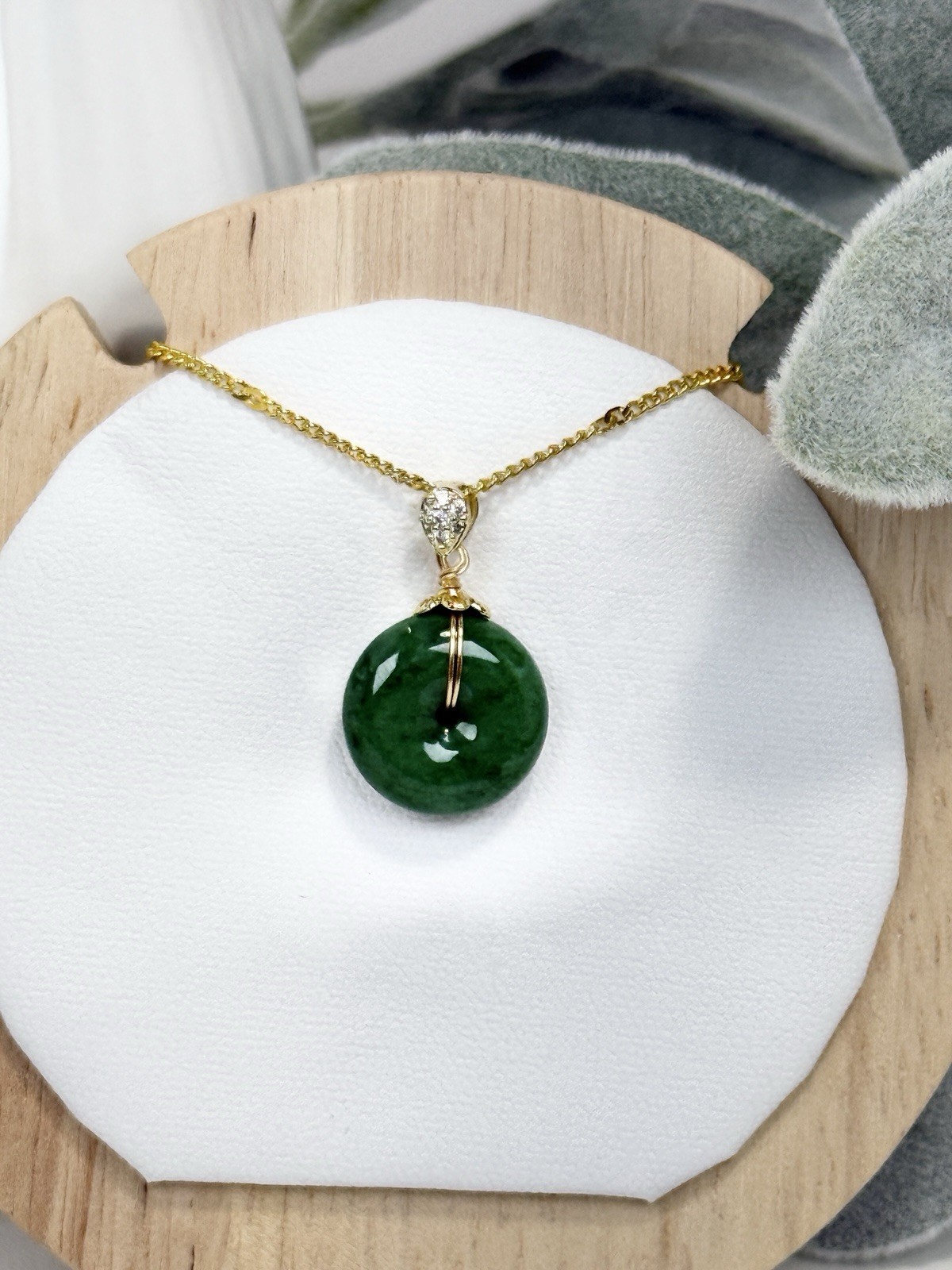 Jadeite Spicy Green Donut Pendant Necklace 9.7/2.9MM 18IN S925 Chain w/Cert.