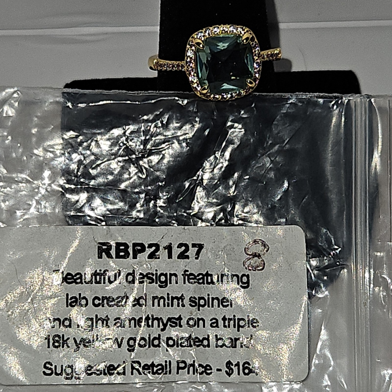 RBP2127 Lab-Created Mint Spinel and Amethyst Halo 18K YG Plated Ring 8