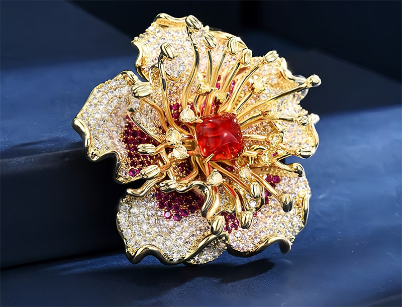Handmade Custom Red Large Peony Flower Brooch With High Quality Design Brooch
