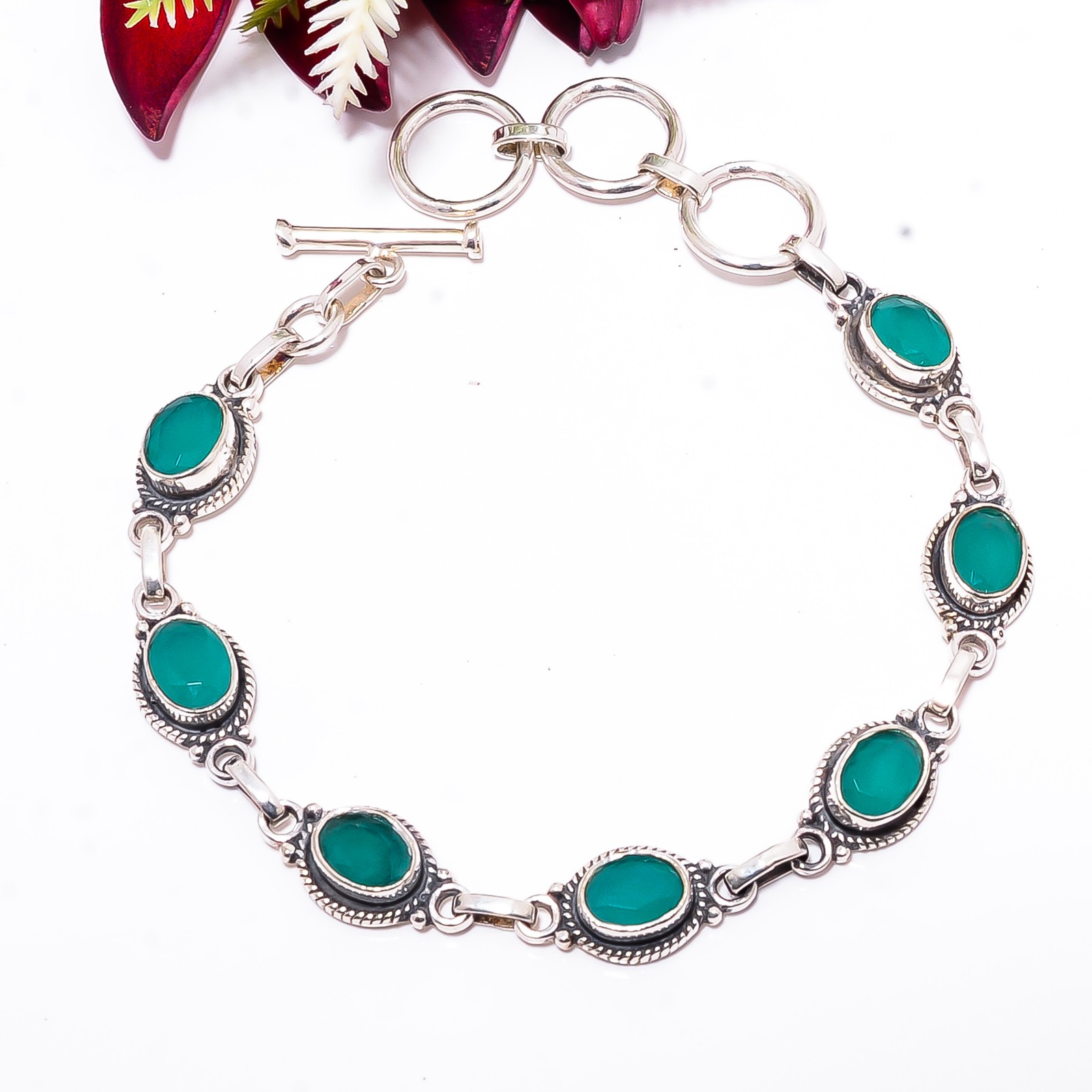 Emerald (Simulated) 925 Sterling Silver Adjustable Bracelet 8.99″ B83467