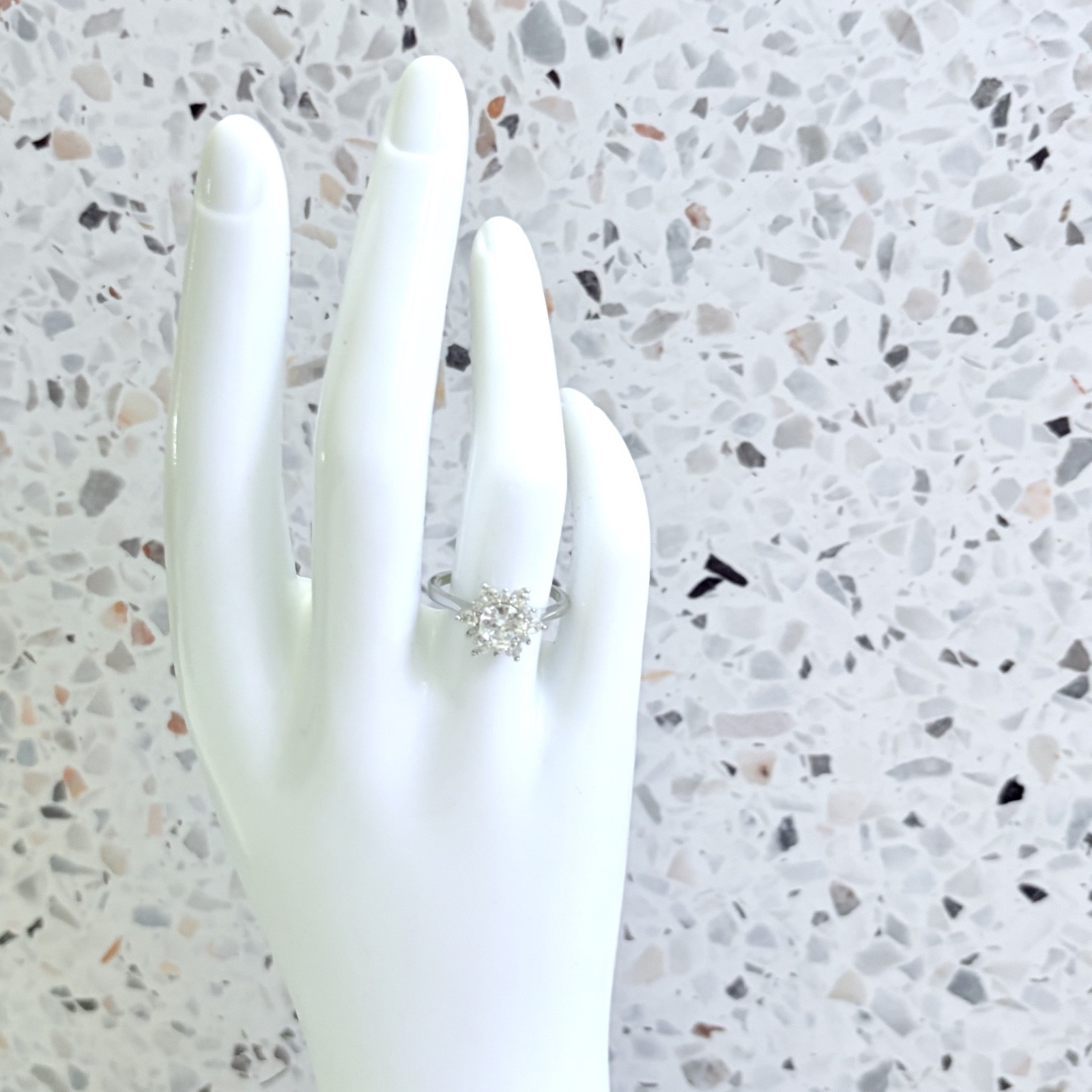1.3 CT Round Cut 14k White Gold 925 Sterling Snowflake Halo Women’s Ring