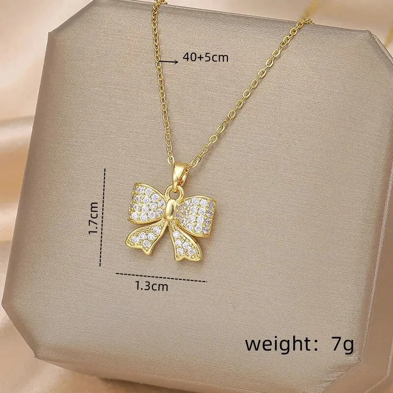 1pcs Gold Butterfly Series Copper Encrusted Zircon Pendant Titanium Steel Chain