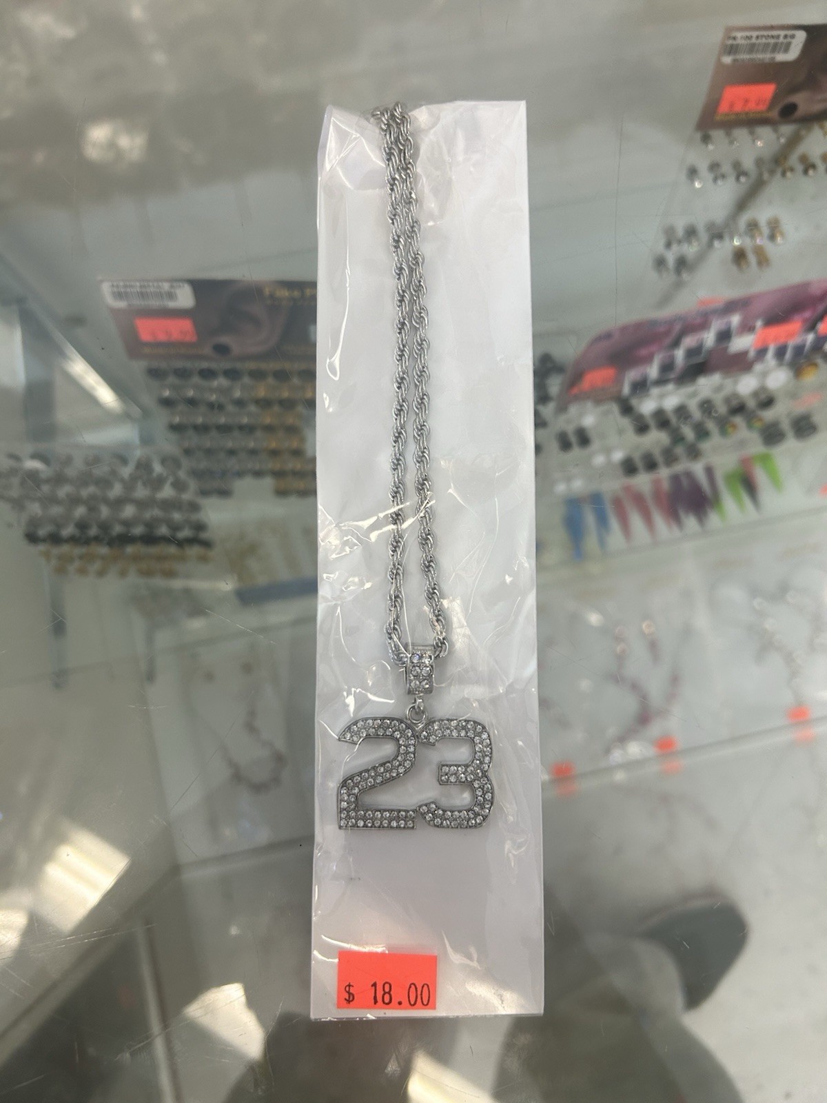 Silver Tone Iced Out Number 23 Pendant Necklace Rope Chain Hip Hop Jordan NEW