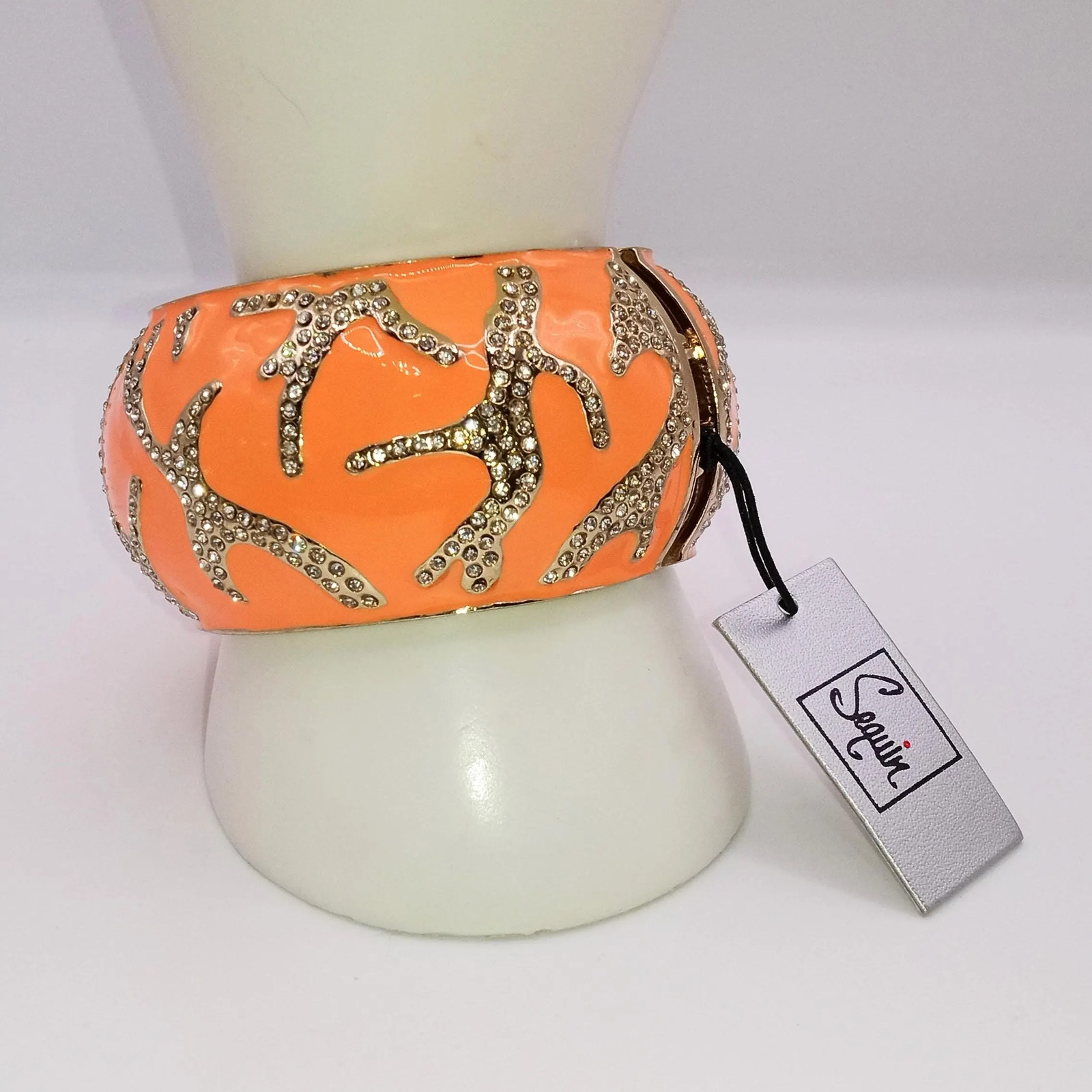 Large Orange Enamel and Rhinestone Clamper Bracelet-Original Price 125.00