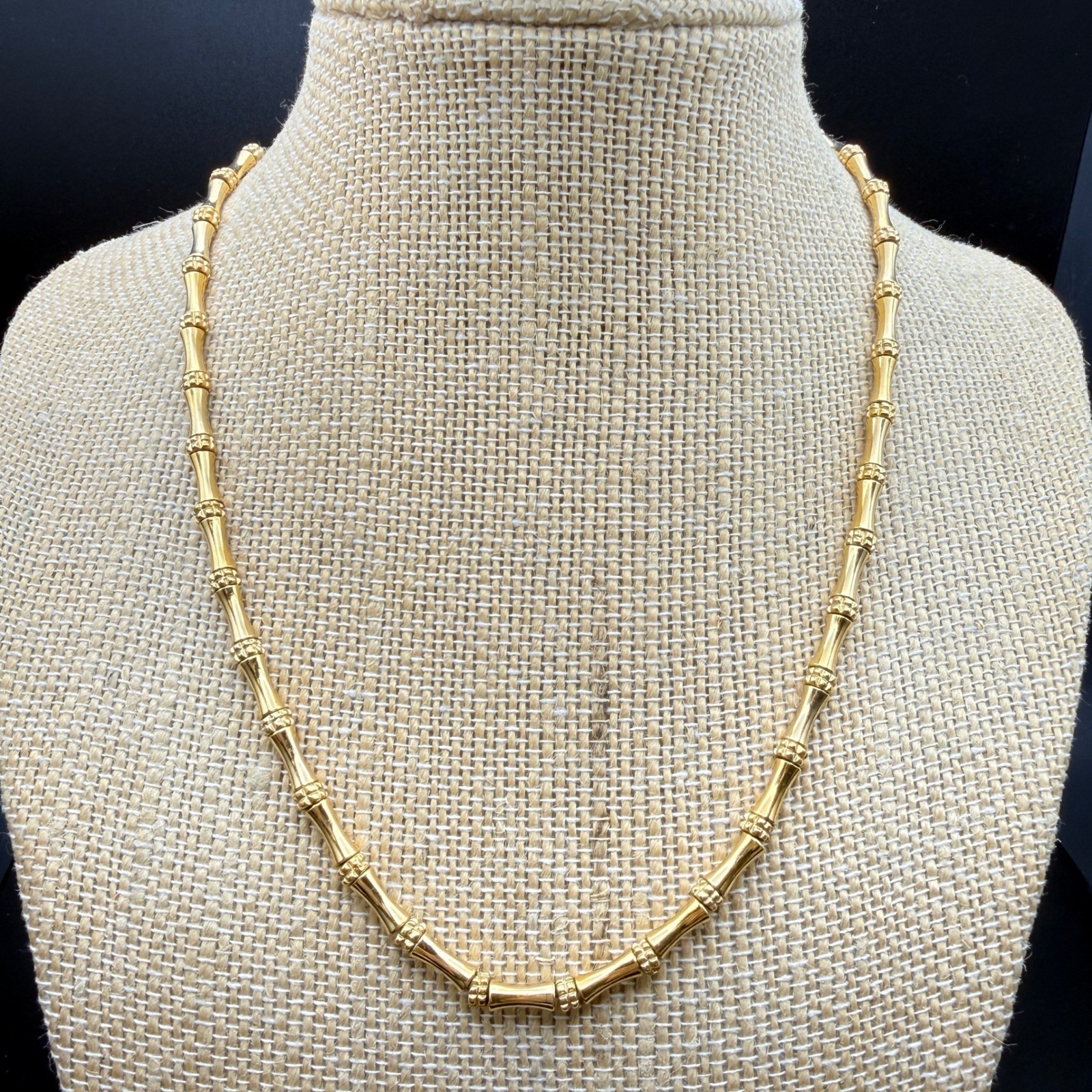 Monet Gold Tone Bamboo Link Necklace Vintage Adjustable Choker 17.5 Inch