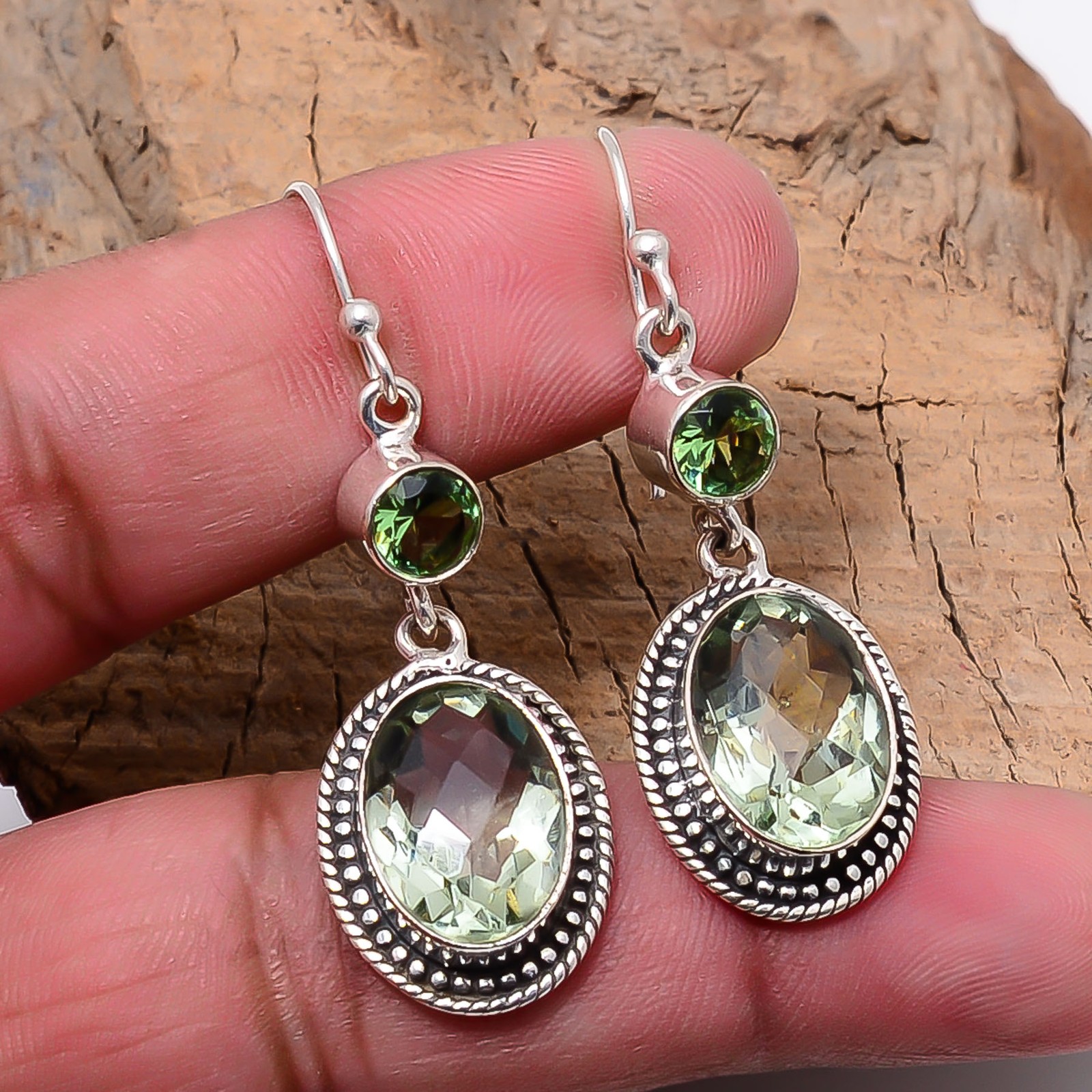 Green Amethyst Gemstone 925 Sterling Silver Handmade Earring 1.88 E10892124568