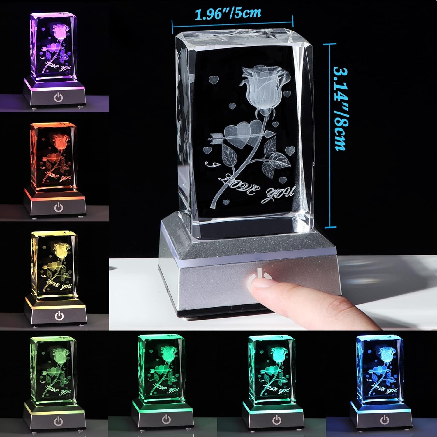 Crystal Rose Night Light Gift, Romantic 3D Laser Flower for Anniversary Birthday