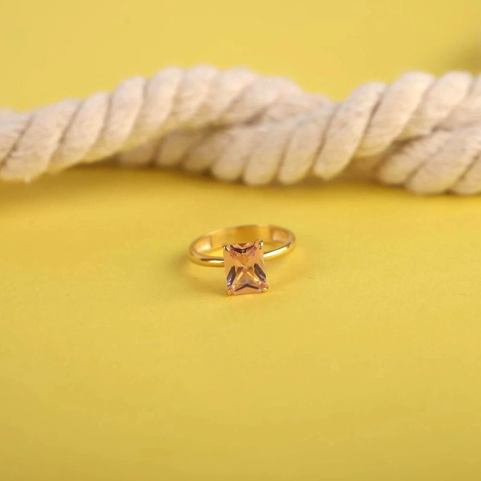 Morganite ring 925 Silver yellow gold, Dainty engagement gift ring