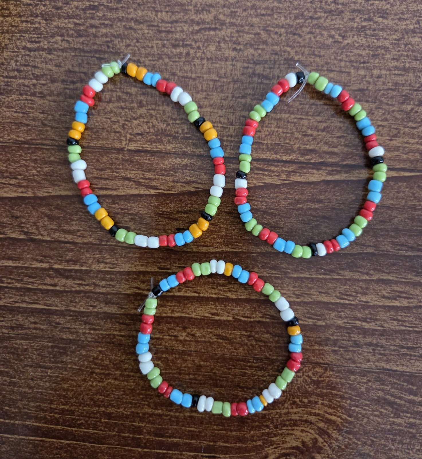 Multicolor Beaded Stackable Adjustable Plastic Bracelet Set of 3, Round Handmade