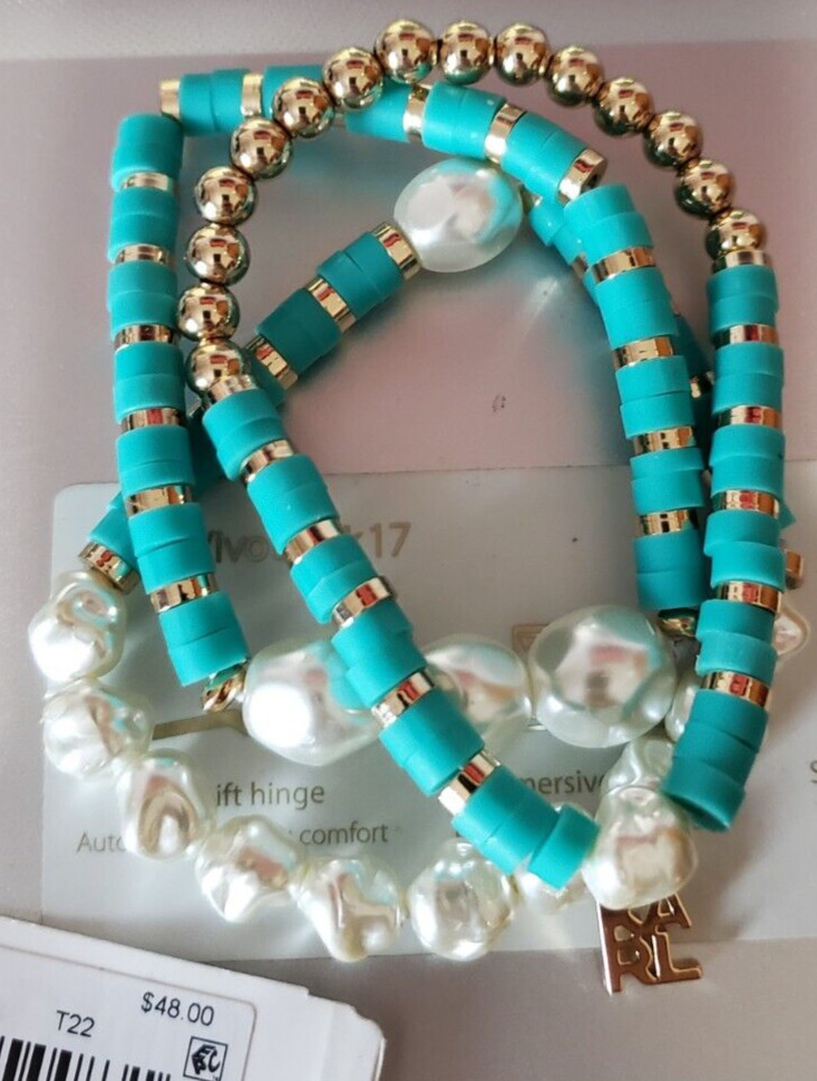 Karl Lagerfeld Imitation Pearl Blue Beaded Charm Stretch Bracelets 3-Pc Set J0