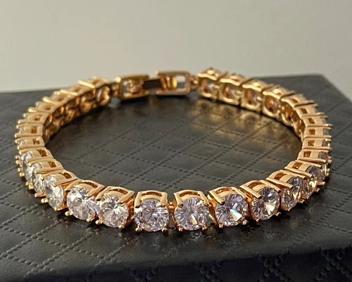 14CTW Simulated Diamond Tennis Bracelet 18k Gold Plated Wedding Jewelry Gift