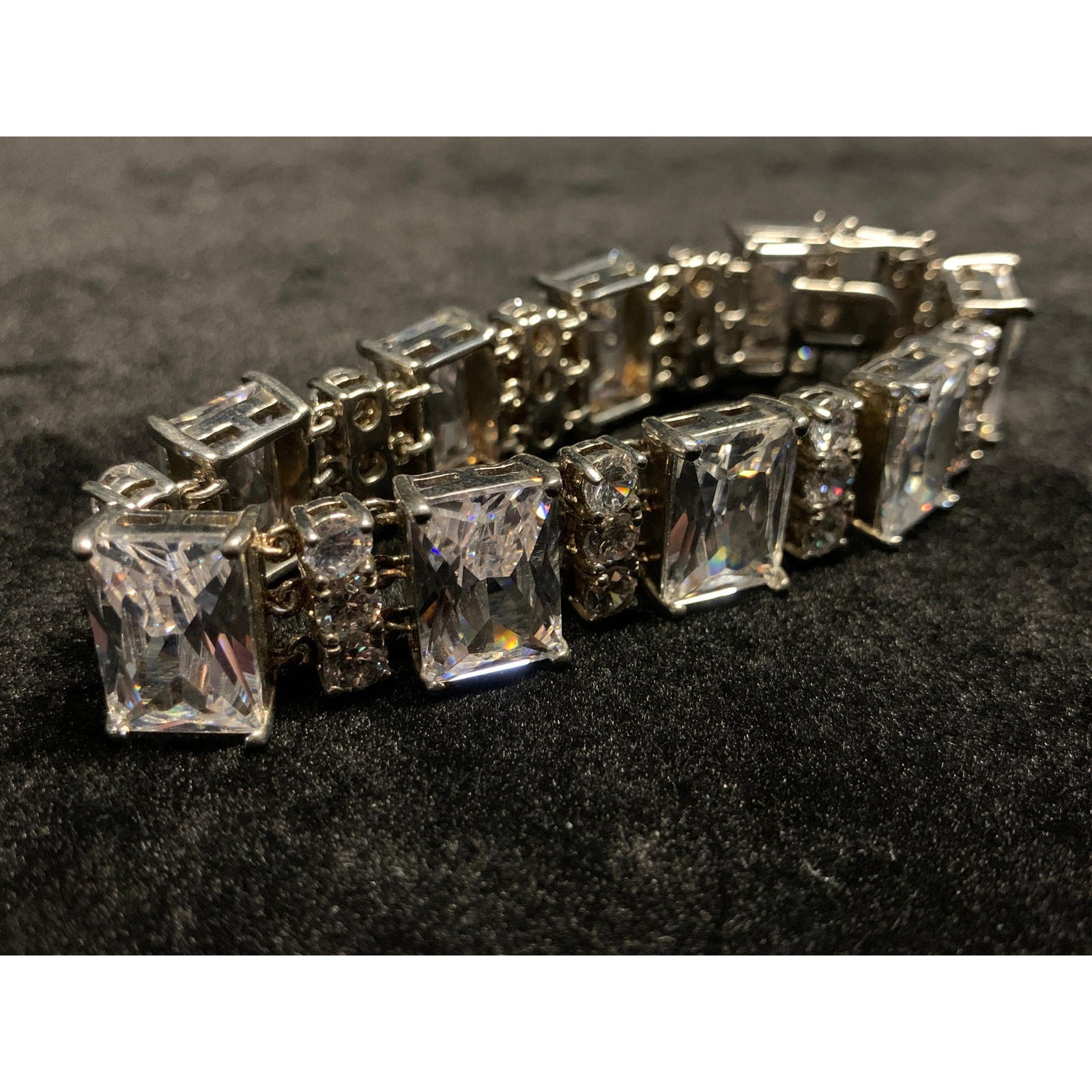 Emerald Cut Cubic Zirconia Tennis Bracelet Silver Tone 6.5 Inch Bridal Wedding