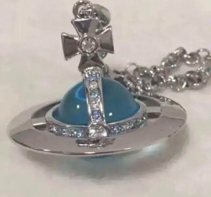Vivienne Westwood Small Orb Necklace Rhinestone Blue