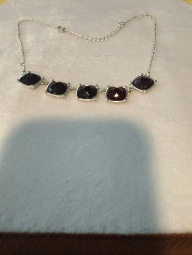 Garnet Red Faceted Glass 5-Stone Silver Tone Necklace 16-19