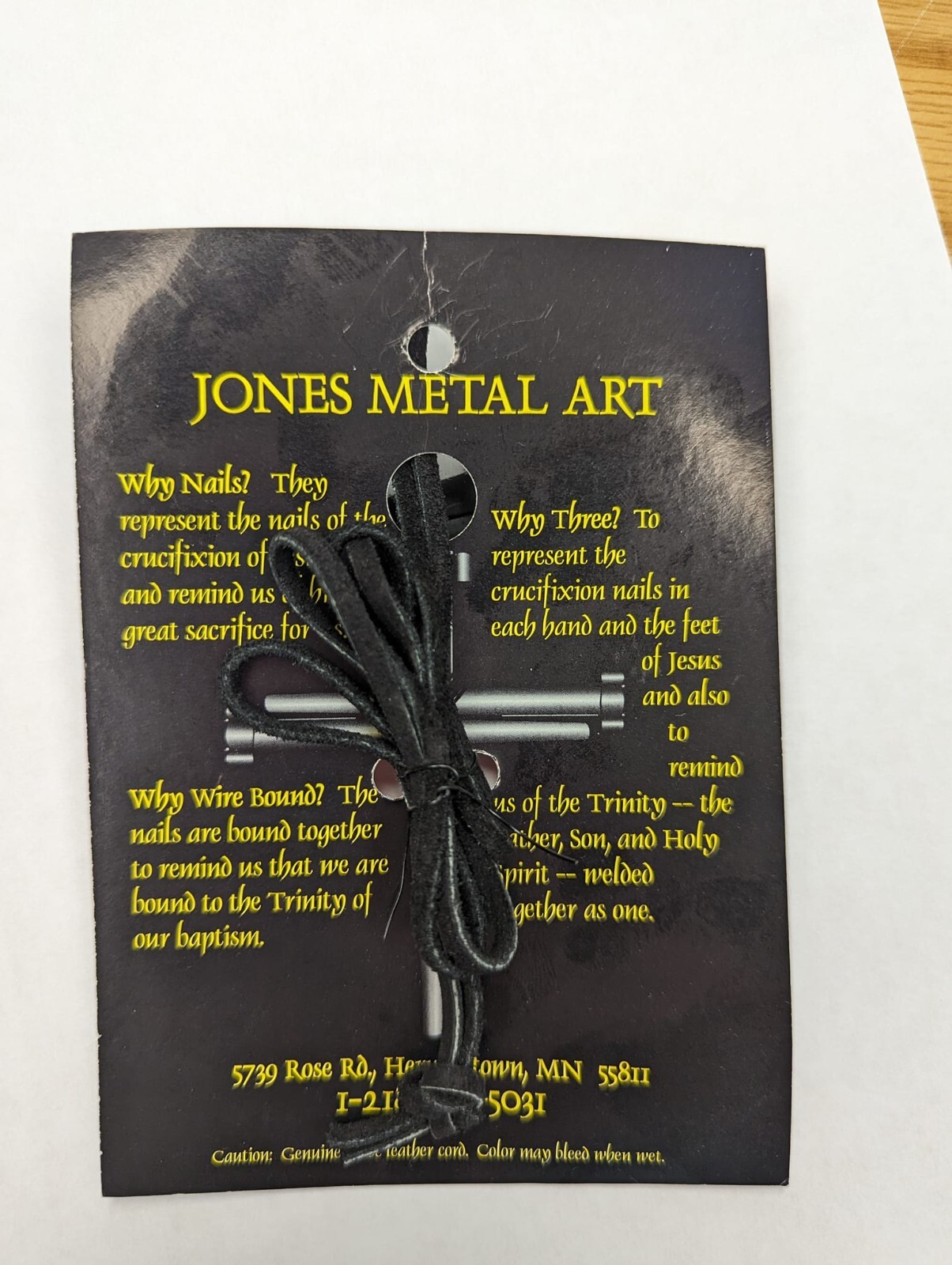 the CROSS OF GRACE Made in USA Cross Necklace Made of Nails on Leather 3×2″