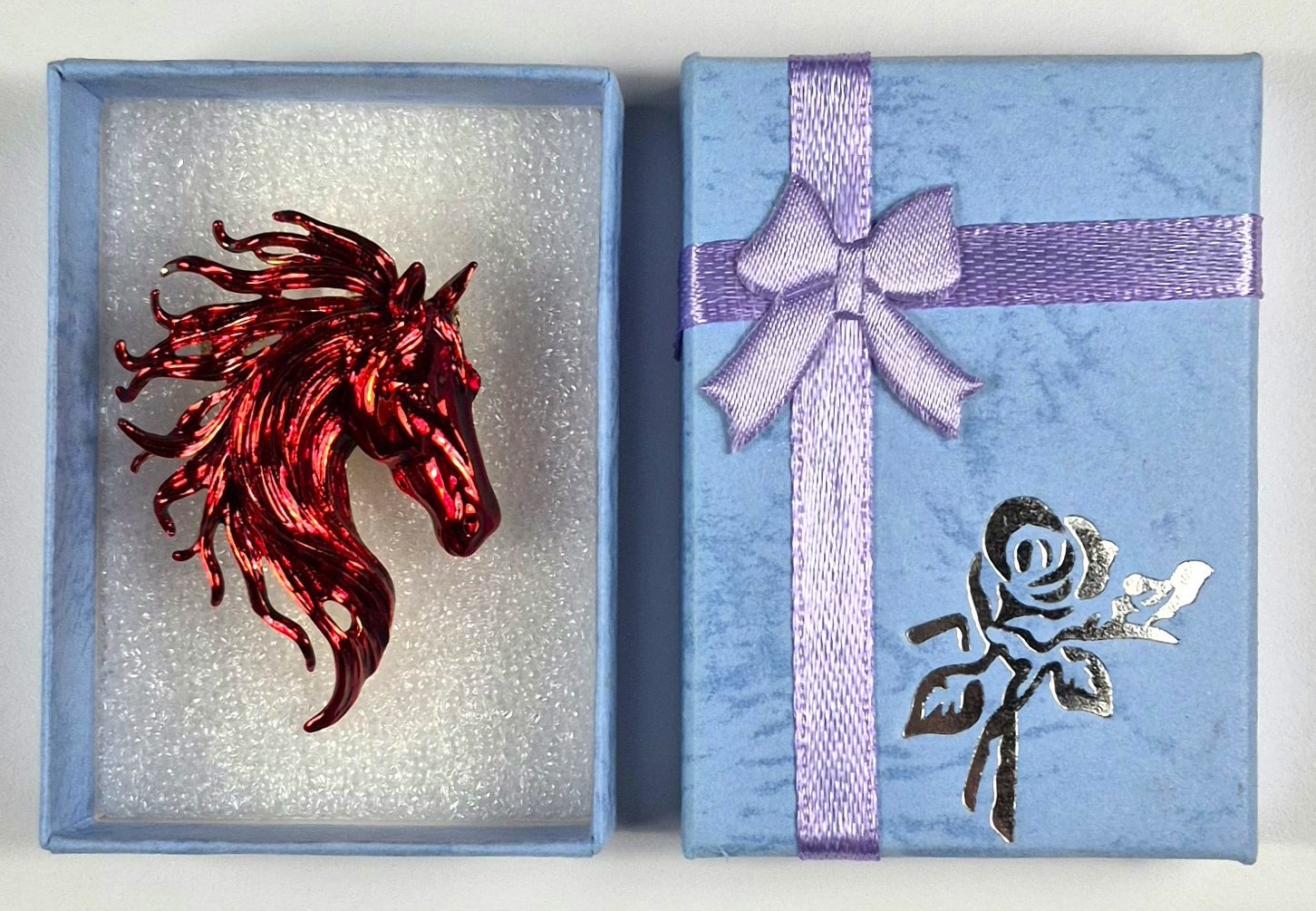 45mm Red Enamel Horse Head w/ Mane Brooch Year of the Horse Lapel Pin + Gift Box