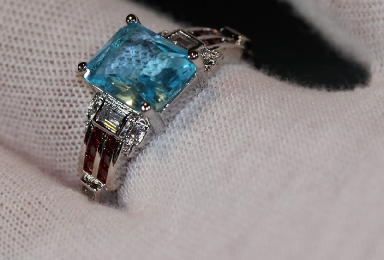 Light Blue Diamond Ring | Simulated Diamond Ring | Blue Radiant Diamond Ring