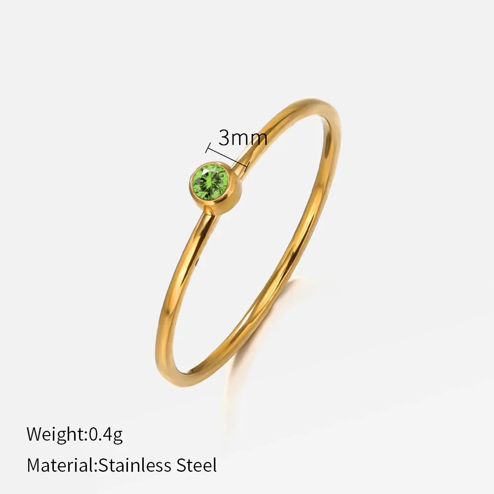Stainless Steel Ring Gold Plated Birthstone Simple Band Women Size Jewelry