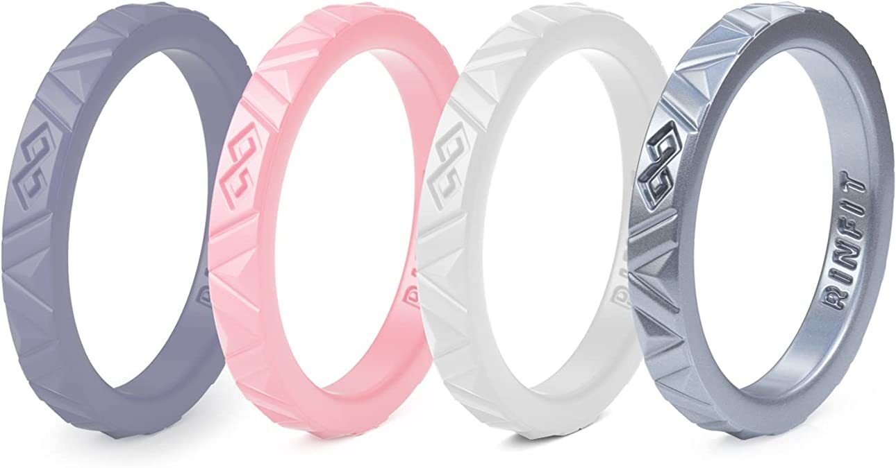 Silicone Wedding Rings by RINFIT. Wedding Rubber Bands. 4 Stackable Rings Set
