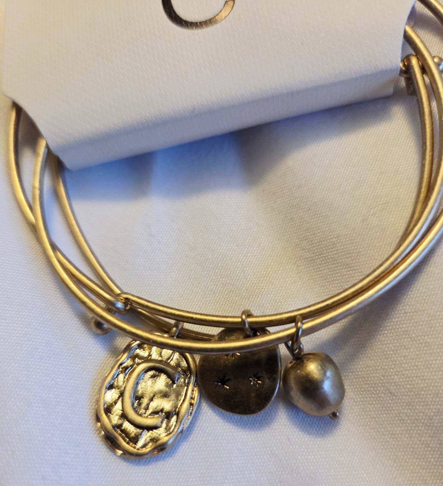 A New Approach A.N.A. Monogram “C” Charm, Stretch Bracelet Matte Gold Tone, NWT
