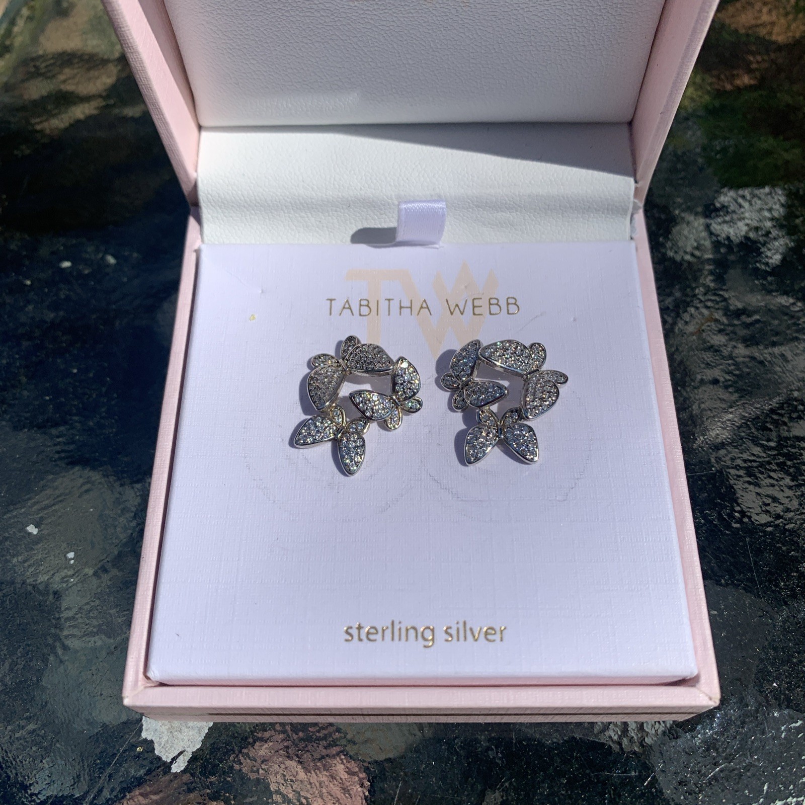 Tabitha Webb Sterling Silver CZ Butterfly Earrings Signed See Description