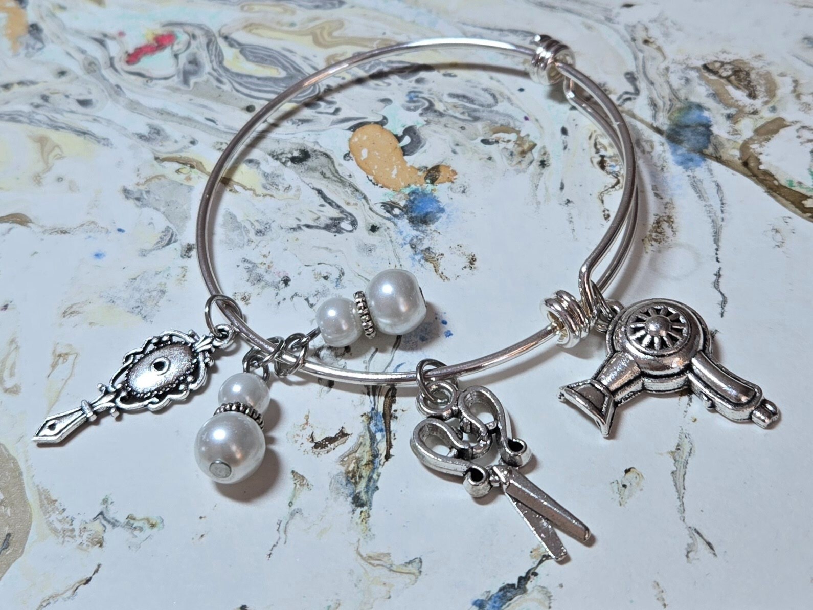 Bangle Bracelet Lot Hairdresser charm Science Alien Rocket Star Handmade 8 pc