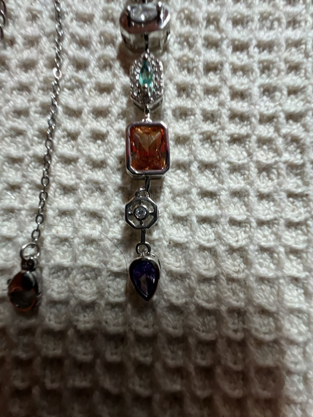 Multi-Stone Vertical Bar Lariat Necklace in Stainless Steel with Faceted Gemston