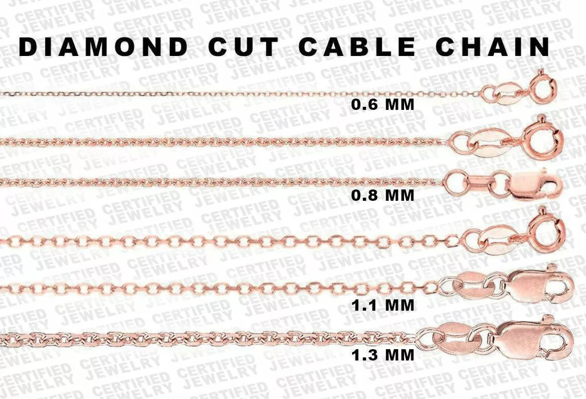 Solid 14K Rose Gold Diamond Cut Cable Chain Necklace 0.6mm-1.3mm Italy