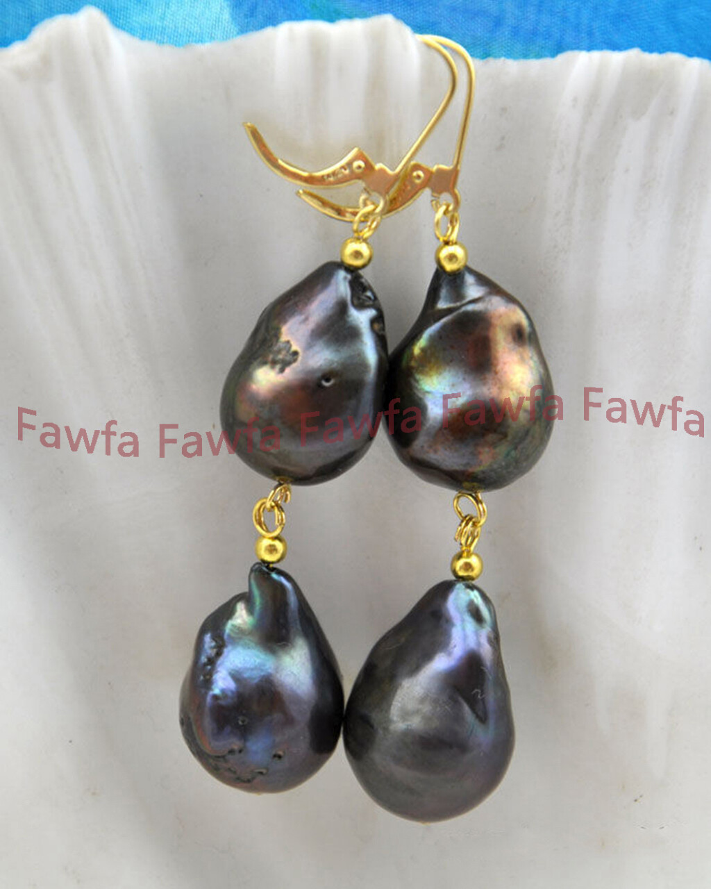 REAL 12x16MM 13x20MM BAROQUE BLACK KESHI PEARL GOLD LEVERBACK DANGLE EARRINGS