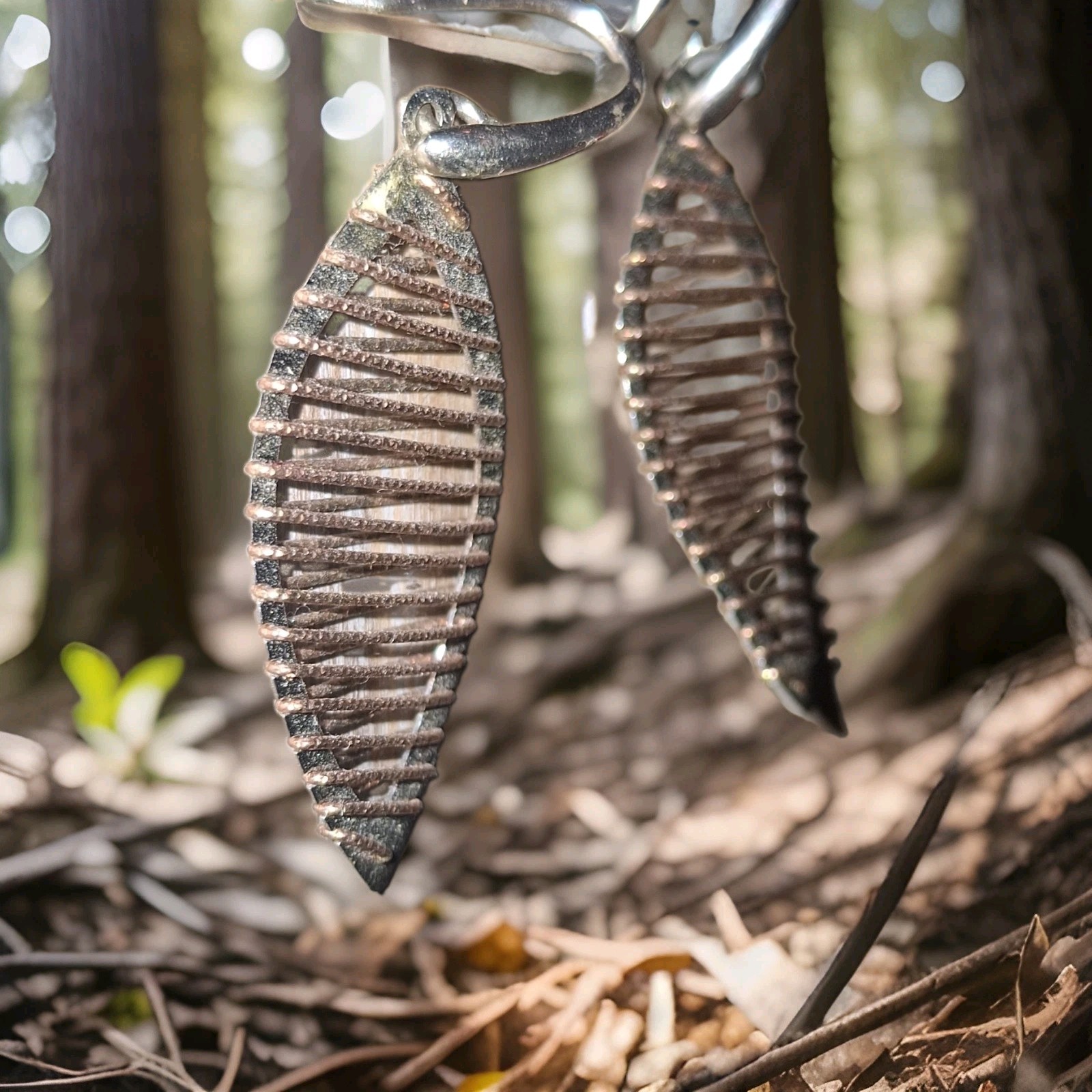 Silver Tone Leaf Dangle Earrings Openwork Marquise Fishhook Lightweight