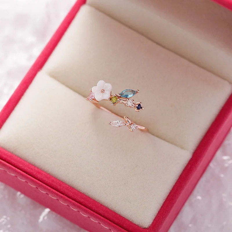 Zircon Heart Ring Tension Setting Rose Gold Plated Cocktail Women Jewelry