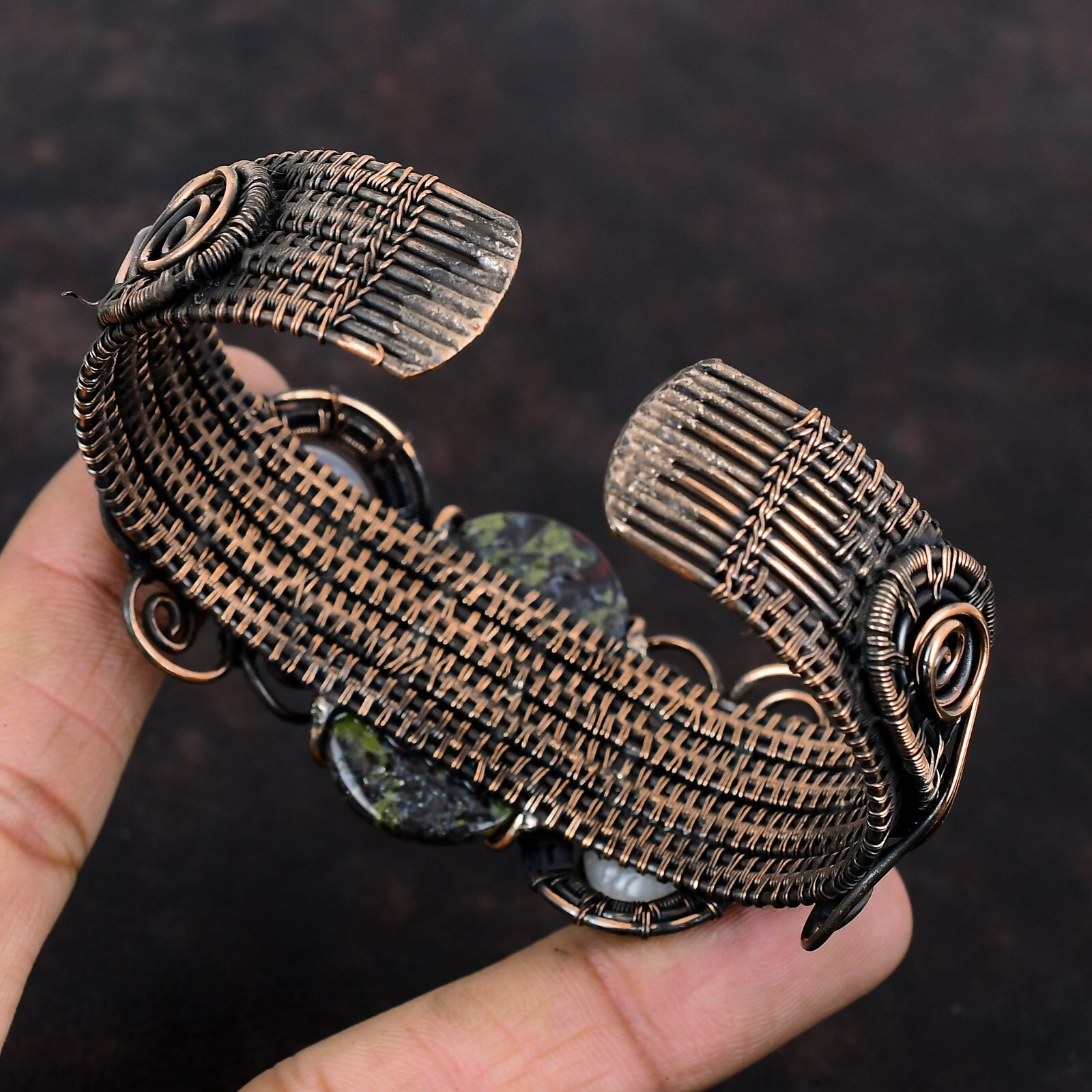Women Day Gift Dragon Bloodstone Wire Wrapped Adjustable Cuff Copper For Girls