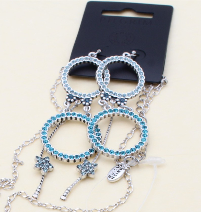 PILGRIM Blue Swarovski Sparkly Crystal Earrings Silver Stars Vintage Jewels