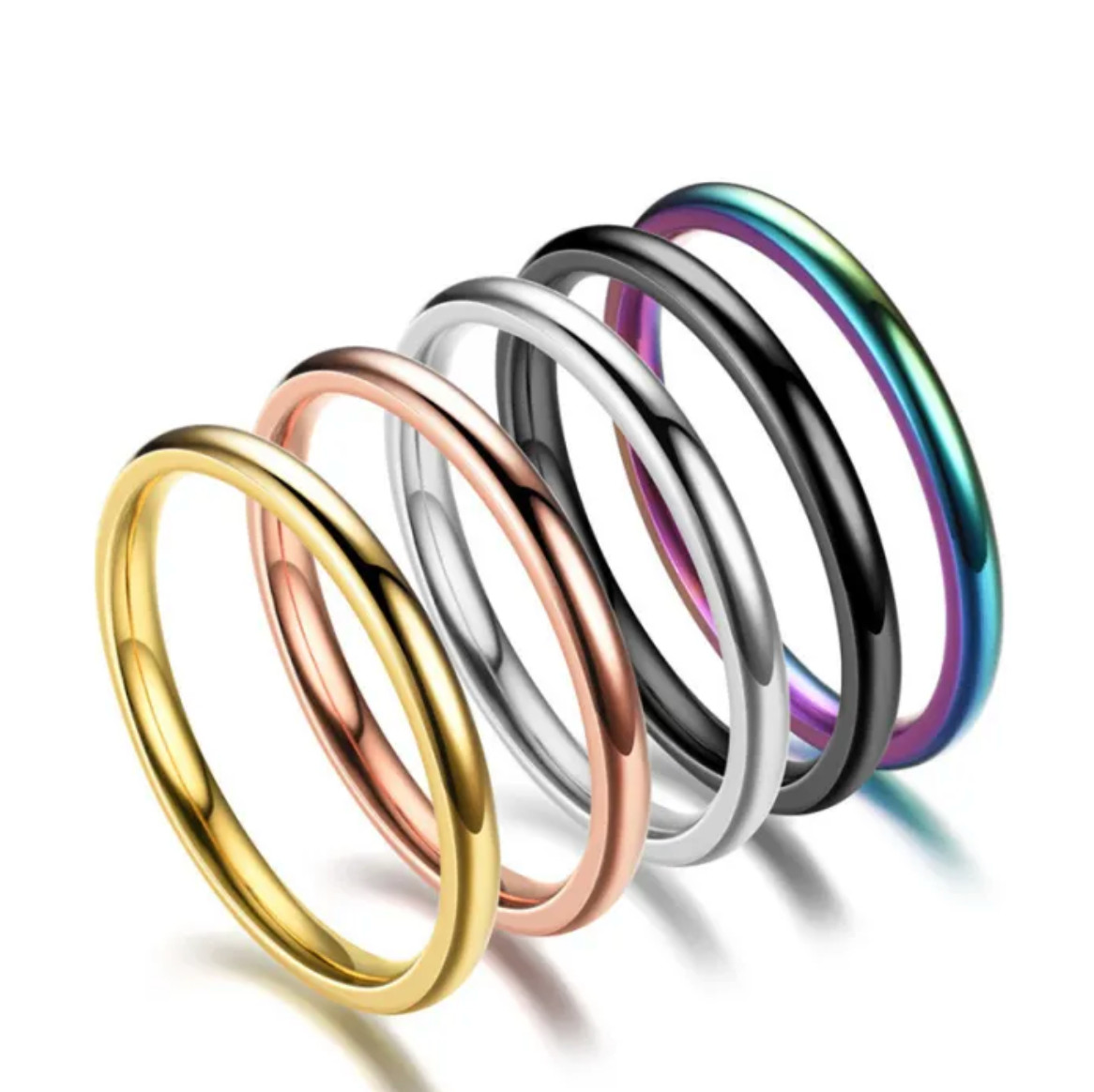 2mm Gold Plated Stainless Steel Stackable Ring Wedding Band Women Girl size 5-9
