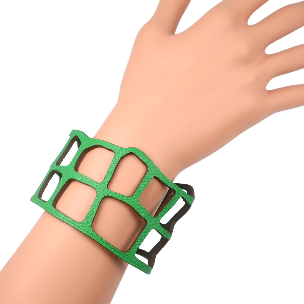HERMES Bangle Bracelet petit ache ecaille Green/SilverHardware Togo 11g Women