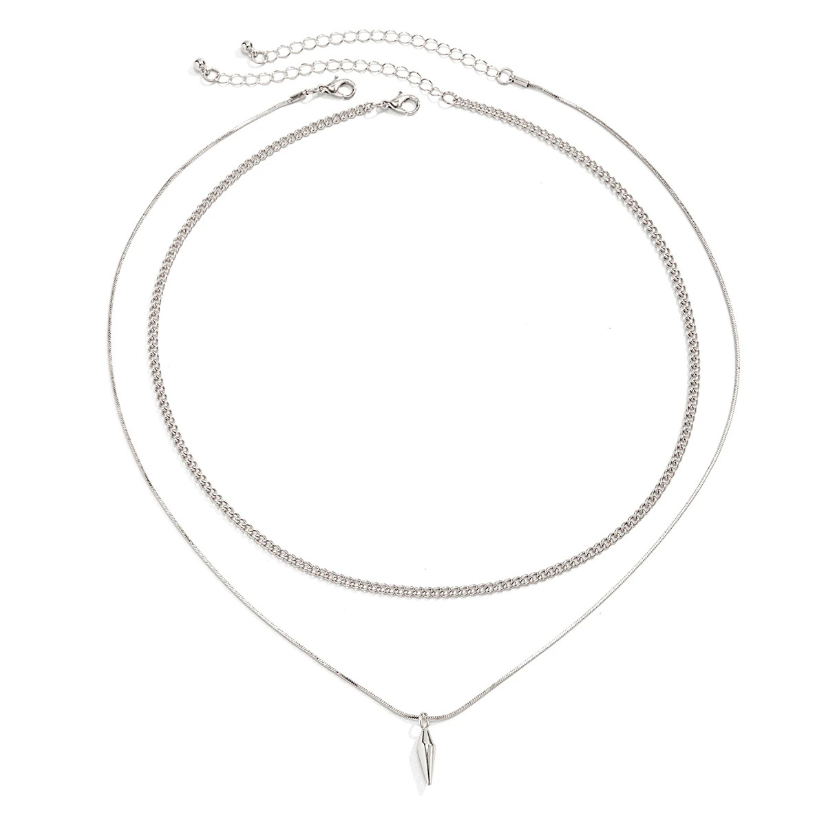 2Pcs/Set Stainless Steel Metal Rivet Pendant Thin Snake Chain Necklace for Men P