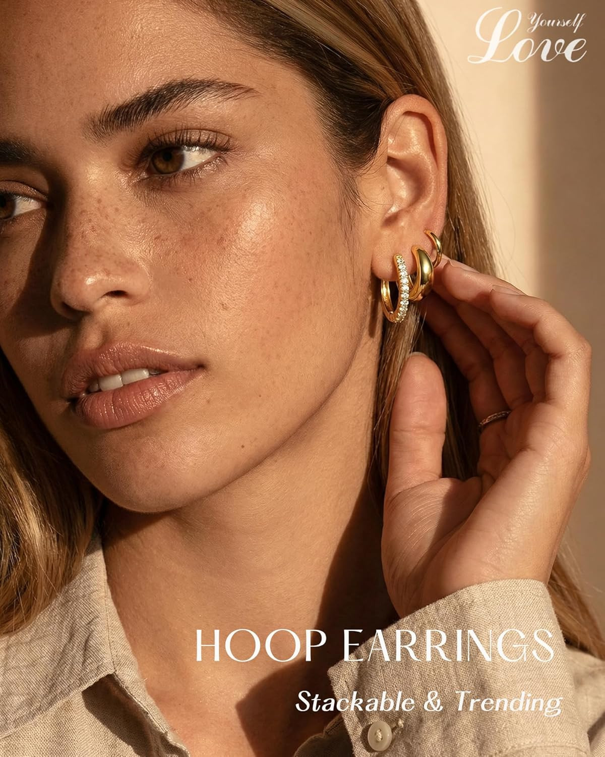 9 Pairs Gold Huggie Hoop Earrings Sets for Women, 14K Gold Plated Small Hoop Ear