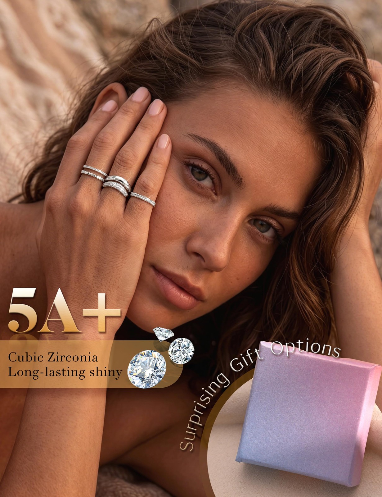 Stackable Rings for Women Non Tarnish Silver Plated Chunky Rings Dainty Cubic…