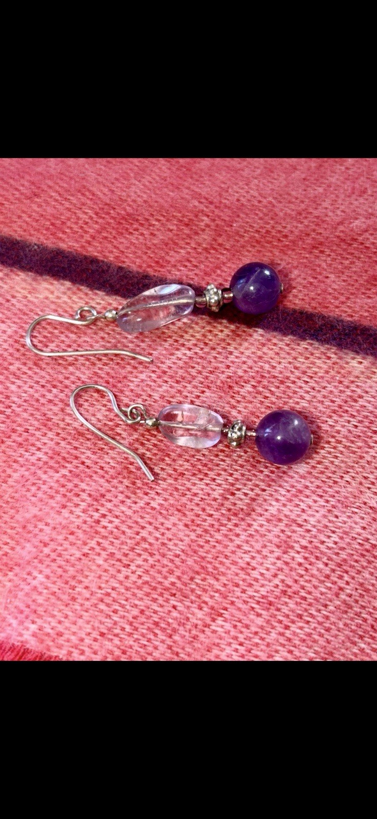 Woman’s Jody Coyote Sterling Silver And Amethyst Earrings Measuring 1 3/4 Inches