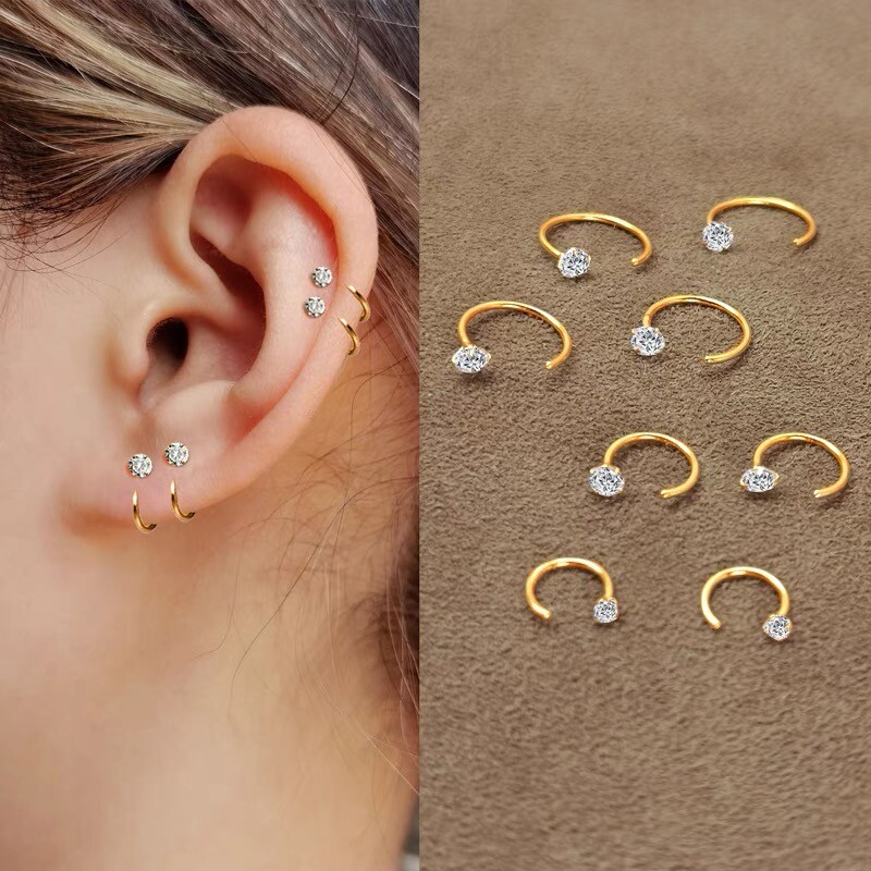 Womens 925 Sterling Silver CZ Crystal Small Hoop Earrings Trendy Stud Earrings