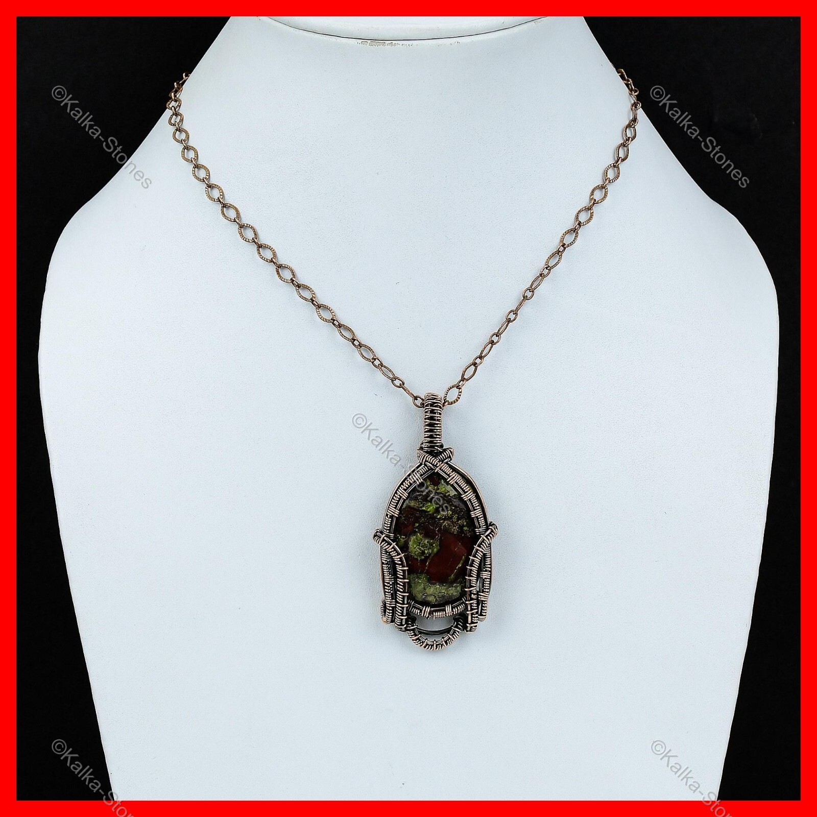 Oval Dragon Bloodstone Gemstone Daughter Wire Wrapped New Pendant Jewelry Copper