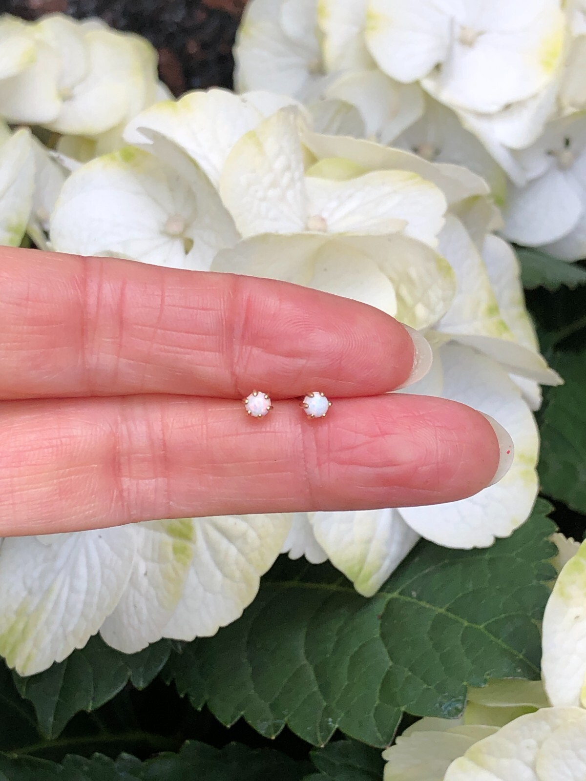 Round White Opal Stud Earrings Sterling Silver 925 Dainty Studs 2.9mm Gold