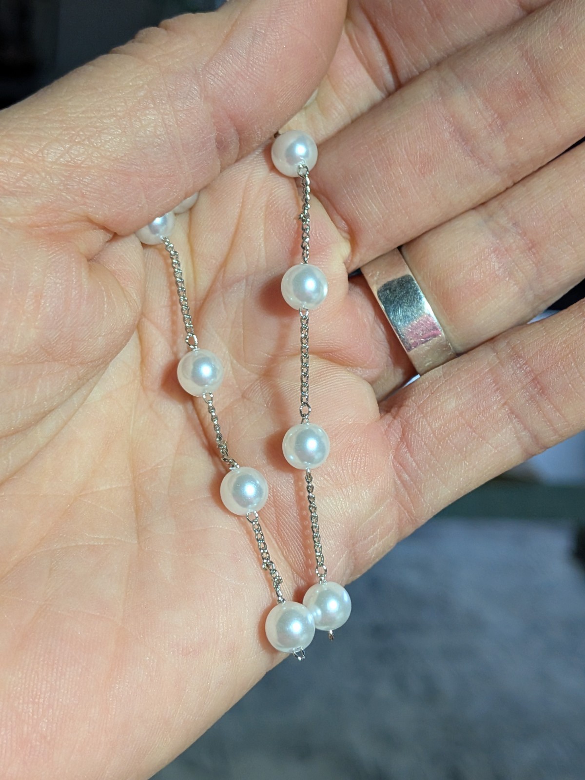 Beautiful Dochais Dangly Faux Pearl Silver Tone Earrings, Boxed.